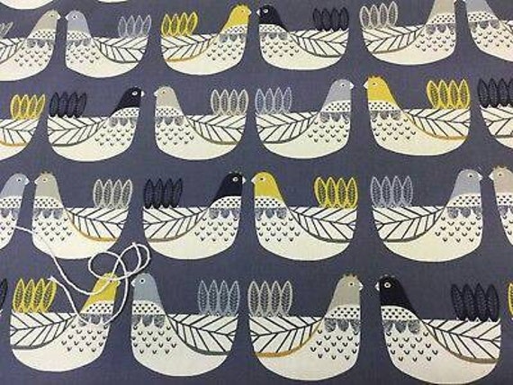Kiwi Birds Cluck Cluck Green capri Cotton Curtain//Craft Fabric