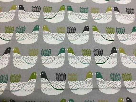 Kiwi Birds Cluck Cluck Green capri Cotton Curtain//Craft Fabric