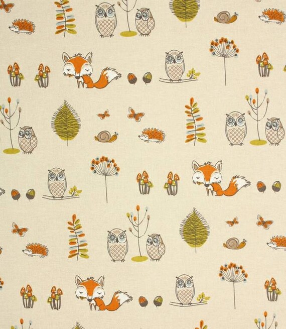 Woodland Creatures Owl Fox 100 Cotton Upholstery Curtain Etsy