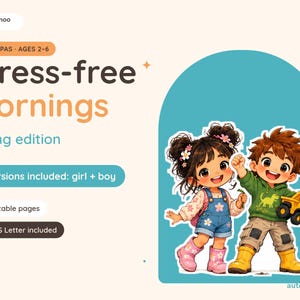 Morning Routine Chart for Siblings, Printable Visual Schedule Boy and Girl 2-6, Picture Cards, Brother Sister, A4 and US Letter
