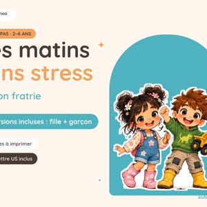 Routine du matin fratrie à imprimer, fille et garçon 2-6 ans, frère et sœur, tableau routine enfant, cartes pictogrammes, PDF A4 et Lettre