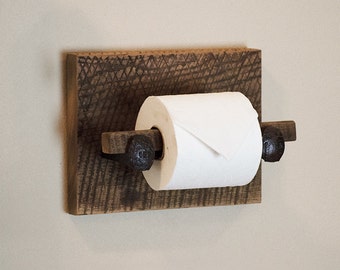 Barn Wood Toilet Paper Holder, rustic toilet paper hanger with railroad spikes