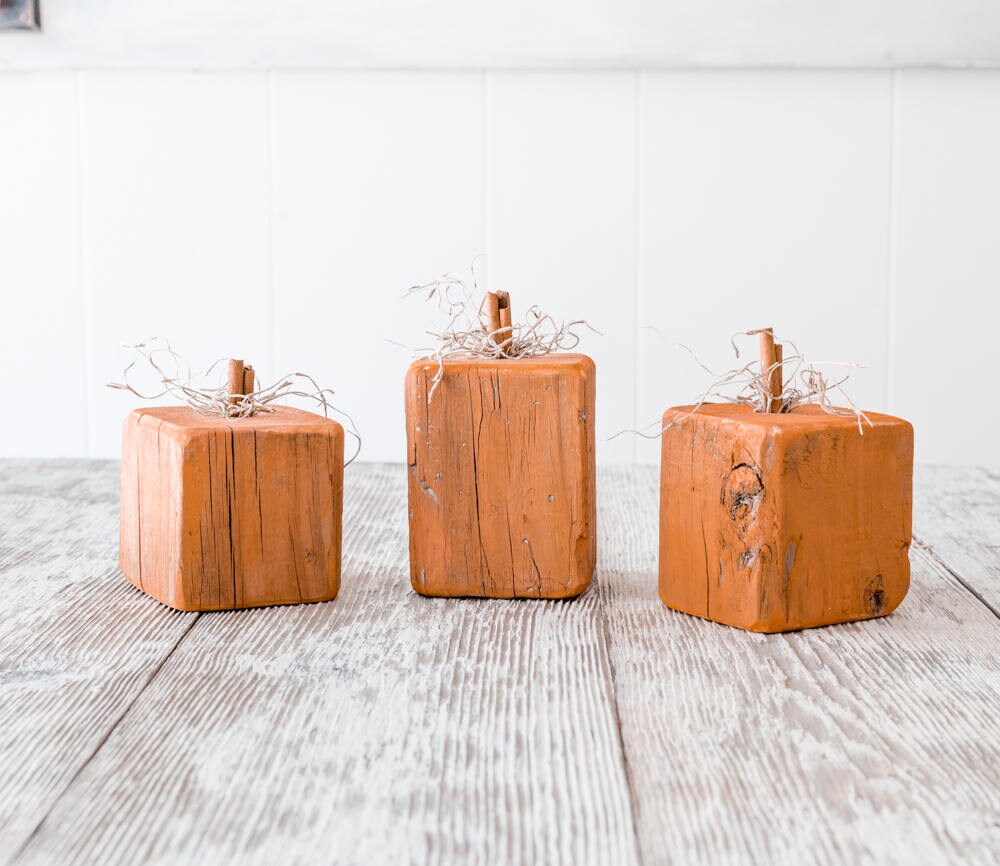 Wood Block Pumpkins, Set of Three Rustic Reclaimed Pumpkins - Etsy