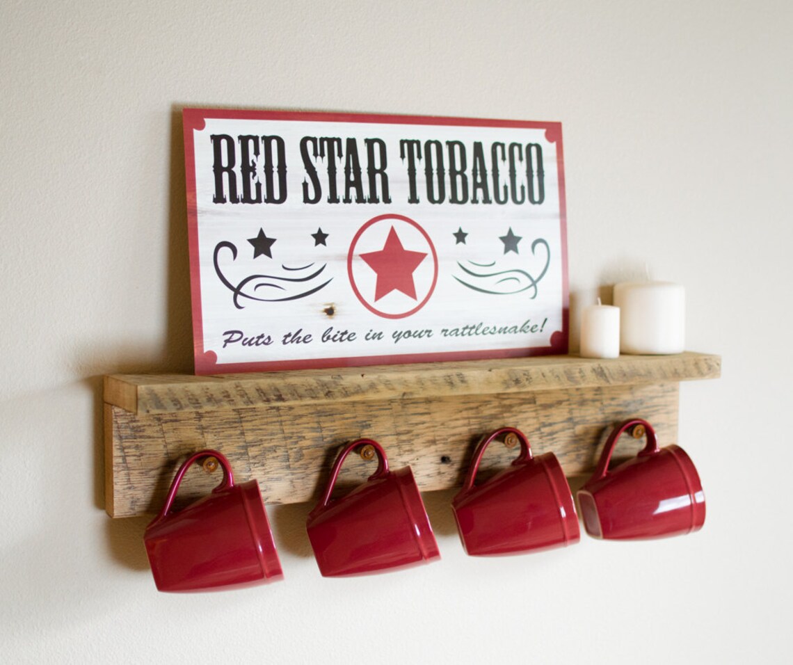 Barn wood coffee mug holder. Reclaimed wood coffee mug hooks. Etsy
