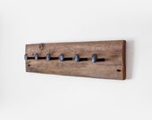 Rustic coat rack. Barn wood wall hanger. Railroad spike hooks. Reclaimed wood towel rack.