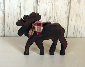 Rustic Wood Small Moose - Brown Primitive Lodge Moose