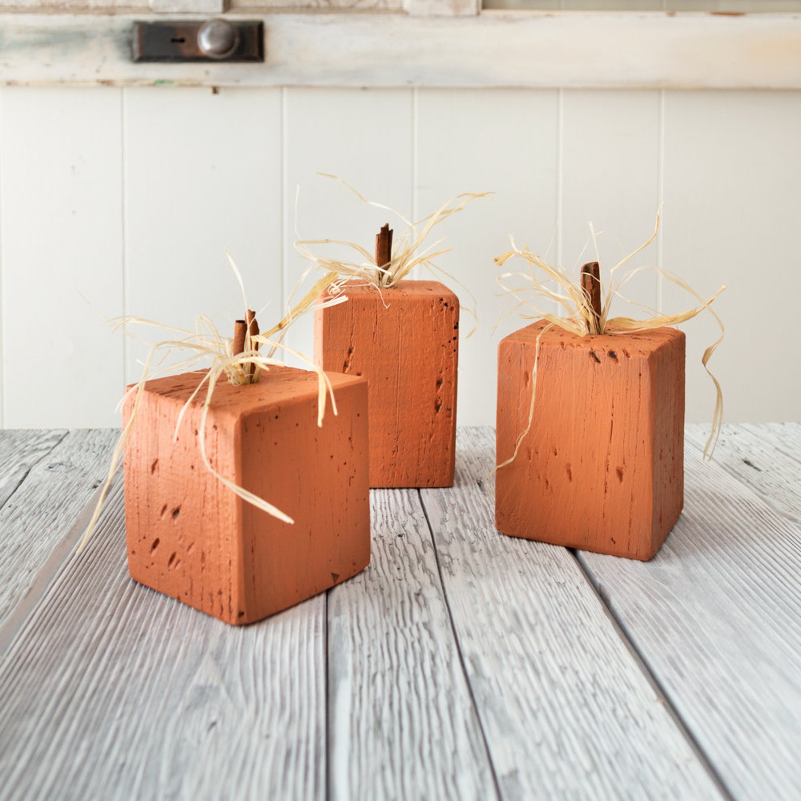 Wood Block Pumpkins, Set of Three Rustic Reclaimed Pumpkins - Etsy