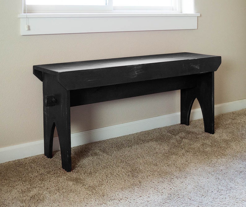 Farmhouse Bench Black distressed bench, primitive rustic painted bench 36 x 19 x 11 image 5
