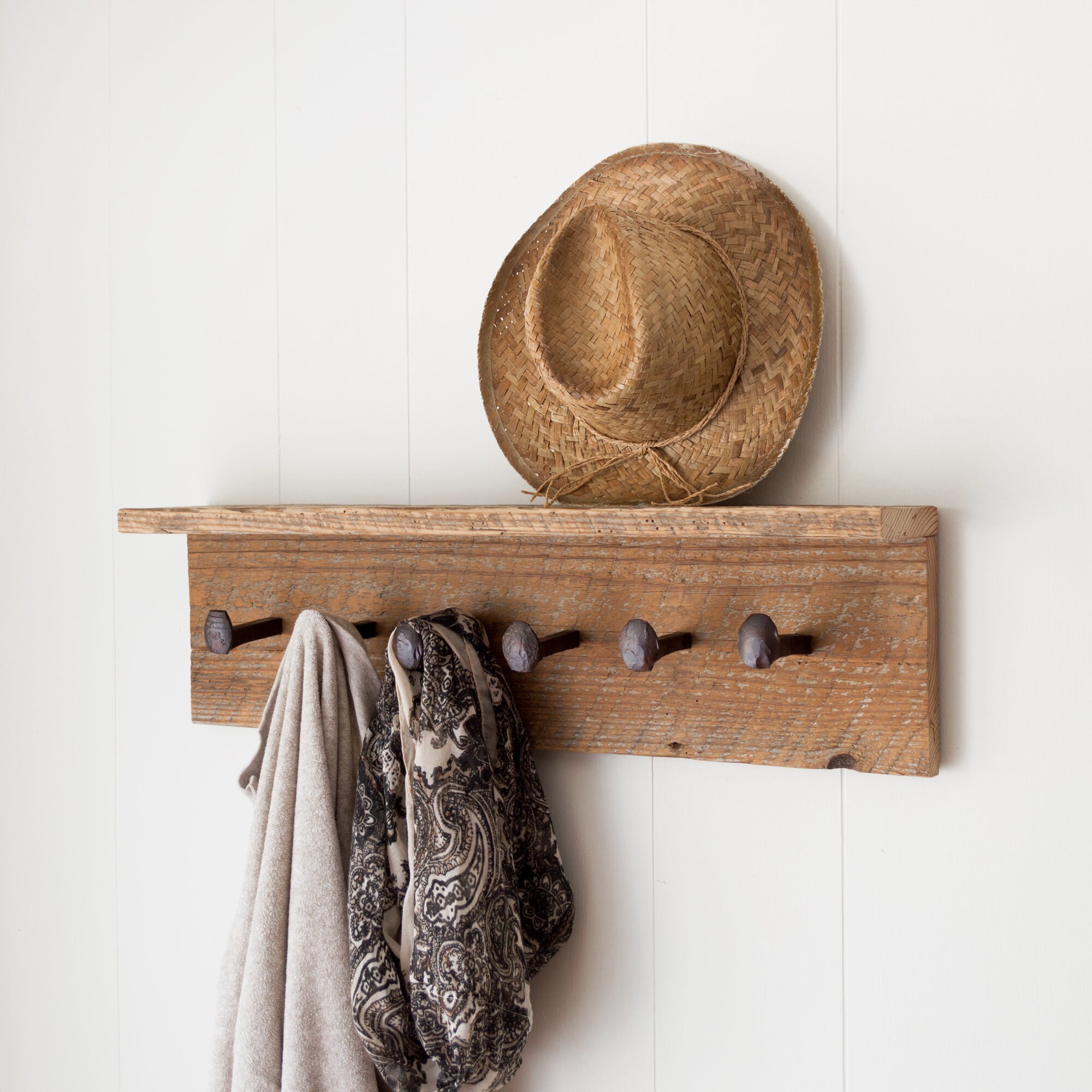 Rustic Coat Rack. Barn Wood Wall Hanger. Railroad Spike Hooks. Etsy UK