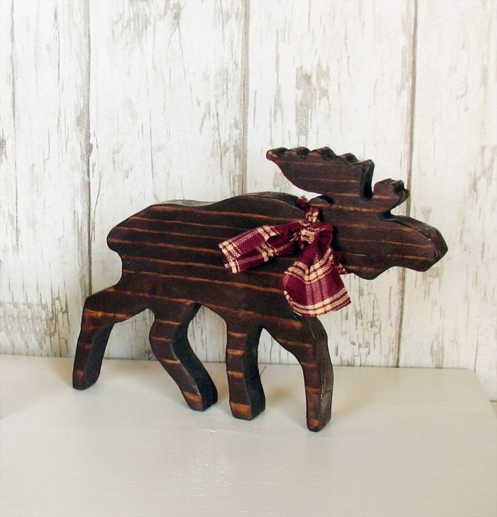 Rustic Wood Large Moose - Brown Primitive Lodge