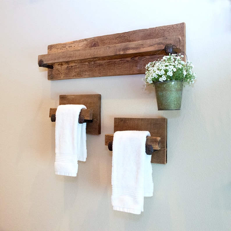 Rustic Wood Towel Rack Large, reclaimed towel hanger with railroad spikes, 30 x 8 barn wood towel bar image 5