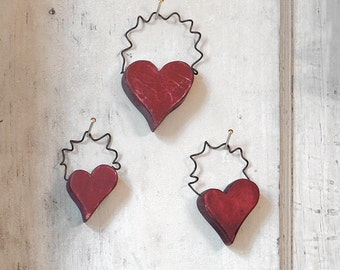 Heart Ornaments. Valentine Heart Ornaments. Set of Wood Heart Ornaments. Rustic Wood Heart Set.