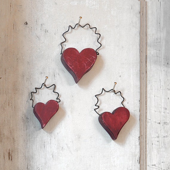 Heart Ornaments. Valentine Heart Ornaments. Set of Wood Heart Ornaments.  Rustic Wood Heart Set. 