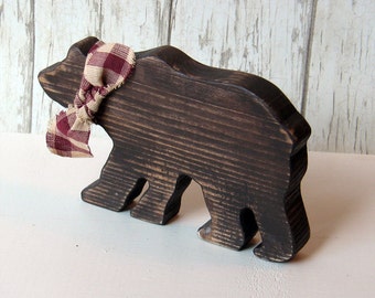 Wood bear. Large wood brown bear. Lodge decor bear.