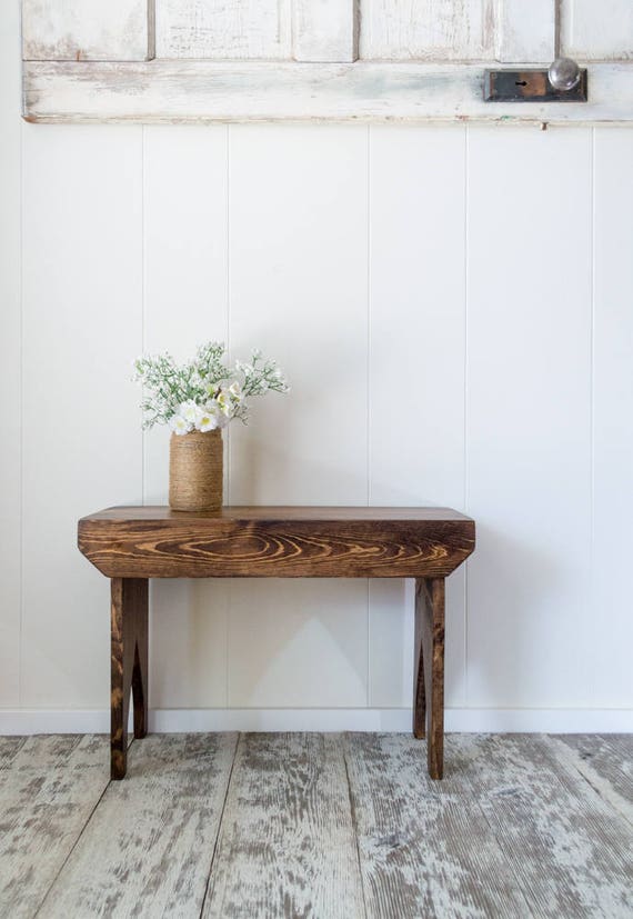 Tall Walnut Stool Stained Entryway Bench Etsy