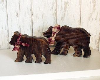 Rustic Wood Bears.  Wood bears lodge decor. Set of brown bears.