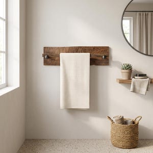 Rustic Towel Rack 30” – Reclaimed Barn Wood Bathroom Decor – Farmhouse Wall Mount Towel Holder with Railroad Spikes – Handmade