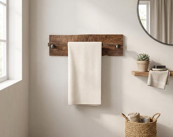 Rustic Towel Rack 30” – Reclaimed Barn Wood Bathroom Decor – Farmhouse Wall Mount Towel Holder with Railroad Spikes – Handmade