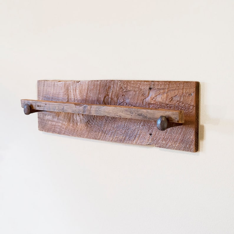 Rustic Wood Towel Rack Large, reclaimed towel hanger with railroad spikes, 30 x 8 barn wood towel bar image 3