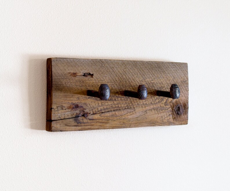 Barn wood coat hanger. Rustic coat rack. Wall hanger with hooks. Railroad wall hooks. Barn wood wall hooks. image 2