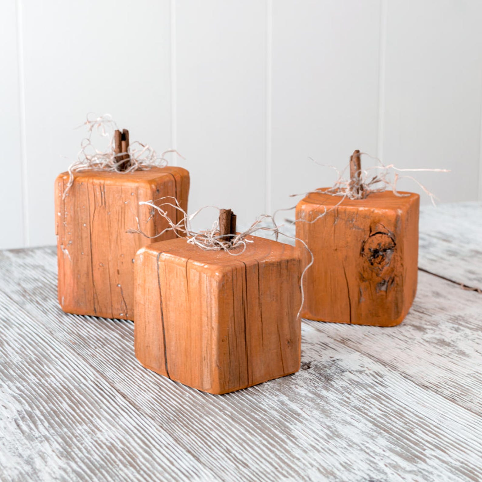 Wood Block Pumpkins, Set of Three Rustic Reclaimed Pumpkins - Etsy