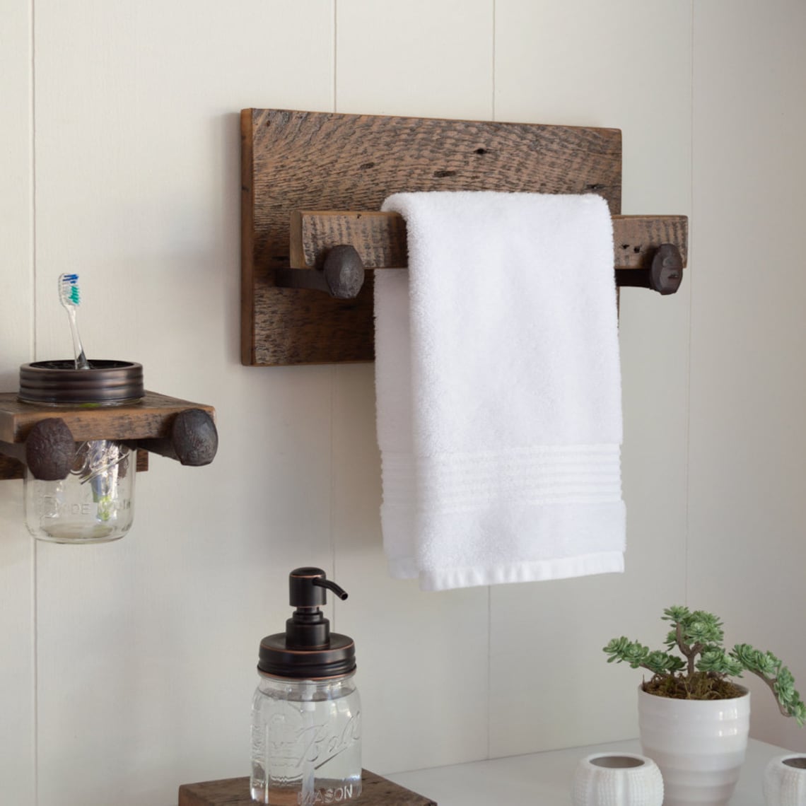 Hand Towel Holder Rustic Towel Rack With Industrial Railroad Etsy