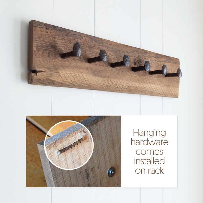 Rustic coat rack. Barn wood wall hanger. Railroad spike hooks. Etsy