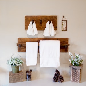 Rustic Wood Towel Rack Large, reclaimed towel hanger with railroad spikes, 30 x 8 barn wood towel bar image 2