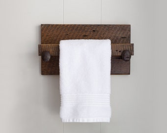 Hand Towel Holder, rustic towel rack with industrial railroad spike accents