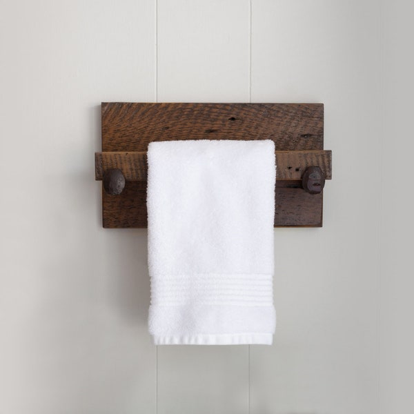 Hand Towel Holder, rustic towel rack with industrial railroad spike accents