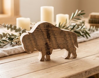 Handmade Wooden Bison Decor – Reclaimed Barn Wood – Rustic Cabin Lodge Decor – Scroll Saw Cut – Farmhouse Christmas Accent