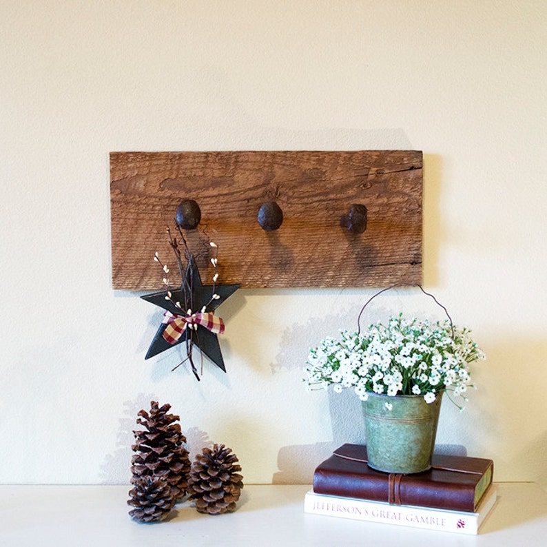 Barn wood coat hanger. Rustic coat rack. Wall hanger with hooks. Railroad wall hooks. Barn wood wall hooks. image 5