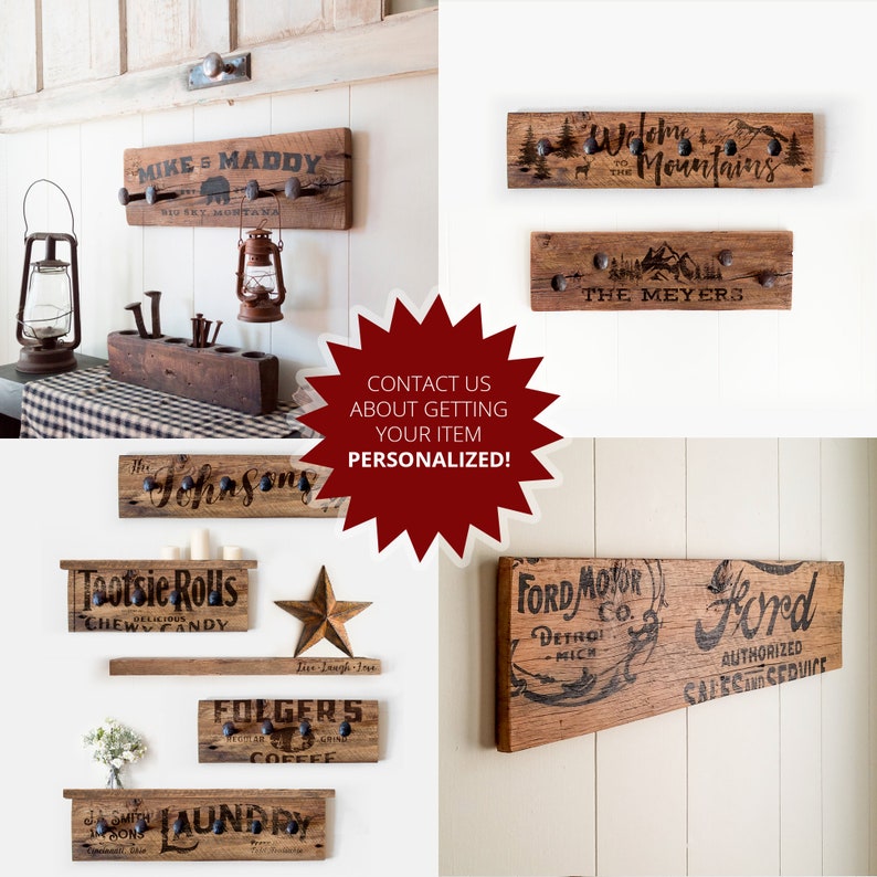 Rustic coat rack. Barn wood wall hanger. Railroad spike hooks. image 4