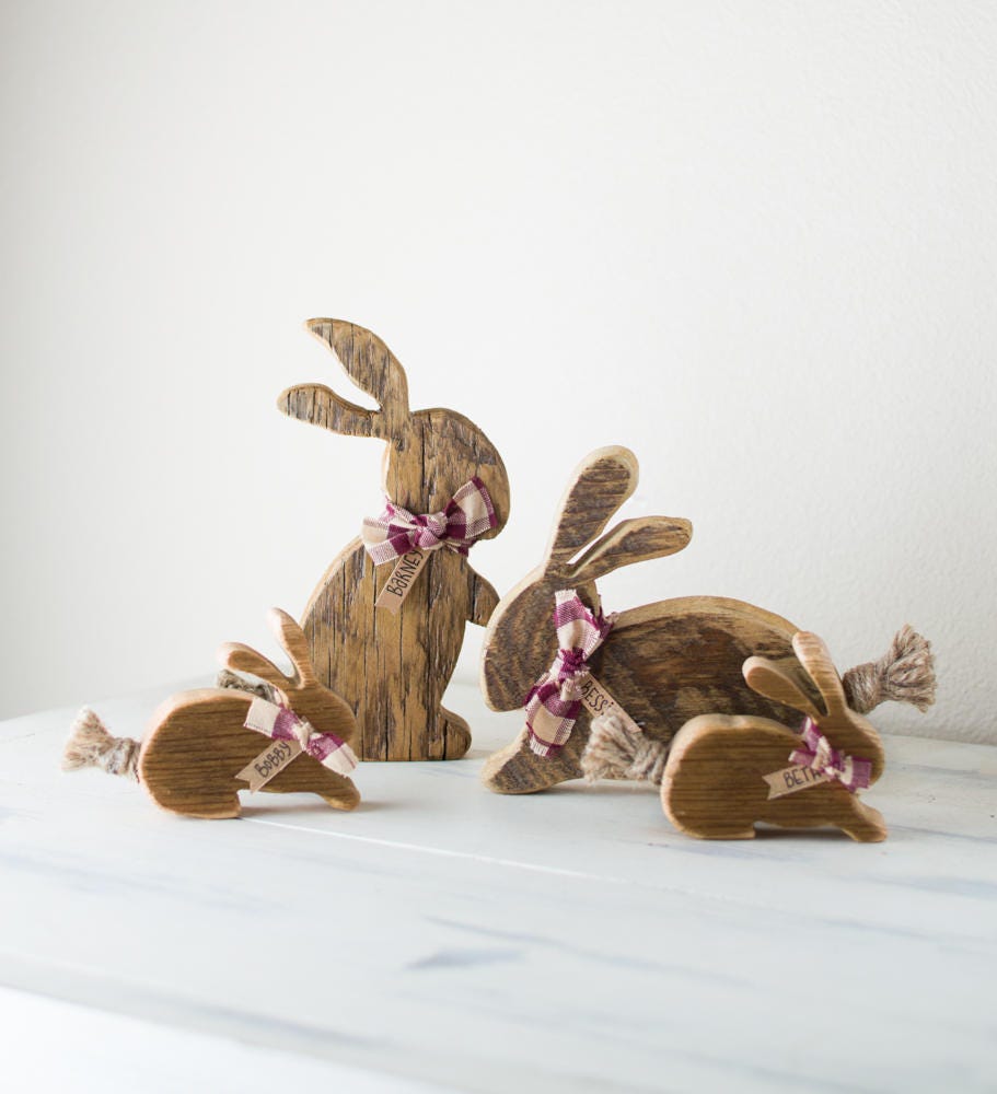 Wood Bunnies Family of Four Rustic Barnwood Rabbits Etsy