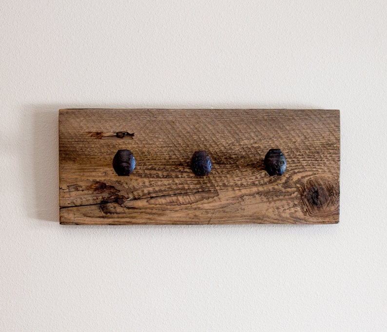 Barn wood coat hanger. Rustic coat rack. Wall hanger with hooks. Railroad wall hooks. Barn wood wall hooks. image 1