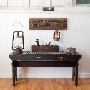 Farmhouse Bench Black distressed bench, primitive rustic painted bench 36 x 19 x 11 image 4