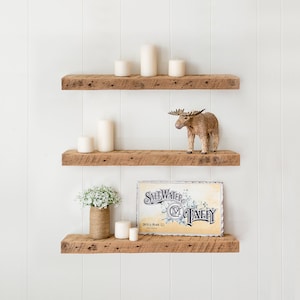 Barn wood shelf, Reclaimed floating shelves, Rustic farmhouse wood shelving
