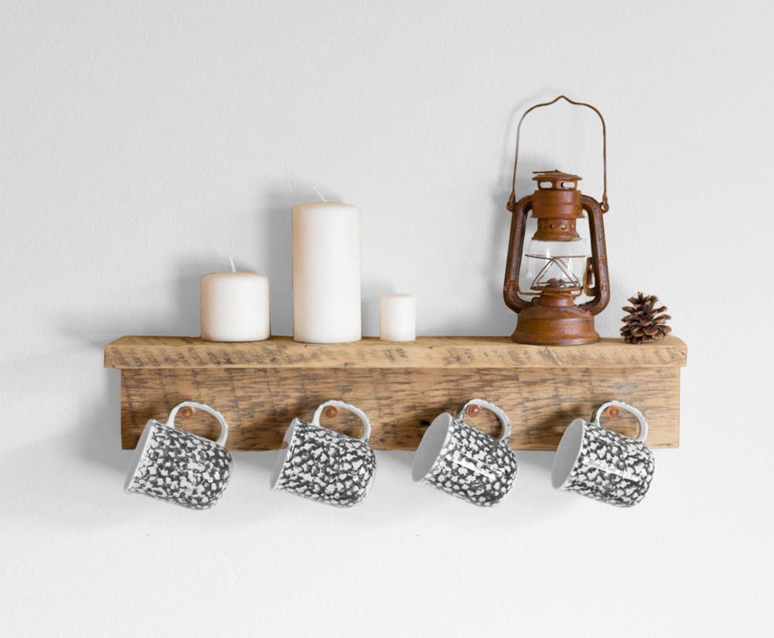 Barn wood coffee mug holder. Reclaimed wood coffee mug hooks. Etsy