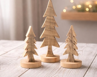 Reclaimed Wood Fir Trees – Handmade Rustic Farmhouse Decor – Scroll Saw Cut Barn Wood Trees – Holiday Table Decor – Set or Individual