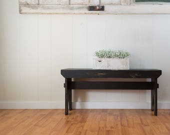 Farmhouse Bench - Black distressed bench, primitive rustic painted bench 36" x 19" x 11"