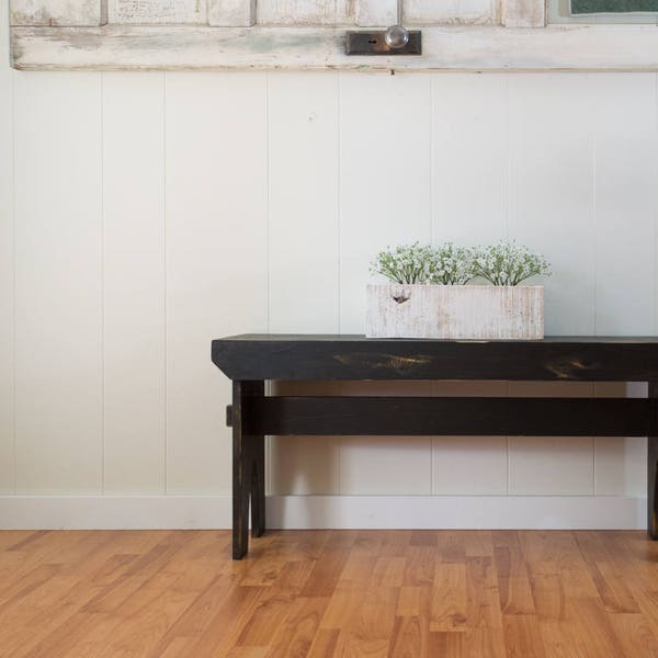 Farmhouse Bench - Black distressed bench, primitive rustic painted bench 36" x 19" x 11"