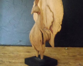 Antique Soaked Wood Peacock Statue