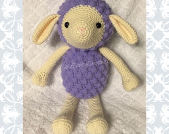Cordeiro de crochê de pelúcia, brinquedo de fazenda de lã macia