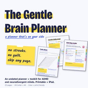 Planificador para adultos con TDAH / Imprimible sin fecha + GoodNotes Digital / Modo Día Malo, Desglose de Tareas, Menú de Dopamina / Descarga instantánea en PDF