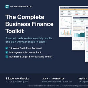 Complete Business Finance Toolkit | 13-Week Cash Flow, Management Accounts, Budget (Excel)