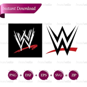May include: Digital graphic file set featuring two variations of the letter W logo. One version is white with a red underline on a black square, the other is black with a red underline. Includes PNG, DXF, EPS, and SVG file formats in a ZIP.