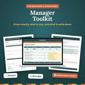 Manager Toolkit, Performance Review Template, PIP Form, Coaching Scripts, One on One Meeting, HR Forms Bundle, Word Google Docs Excel