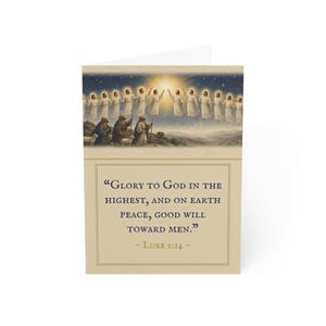 Luke 2:14 KJV Christmas Card Box of 10, Vintage Bible Verse 5x7 Folded Cards with Envelopes, Blank Inside, Christian Gift