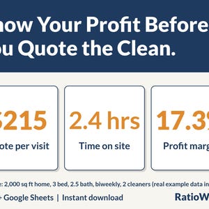 Cleaning Business Pricing Calculator, House Cleaning Quote Spreadsheet, Recurring & Deep Clean Price, Job Log, Excel Google Sheets