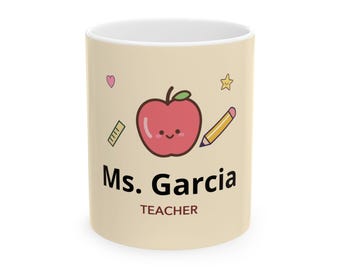 Personalized Teacher Mug, Custom Name Gift for Teacher, Teacher Appreciation, Christmas Teacher Gift, 11oz Coffee Cup, Free Shipping